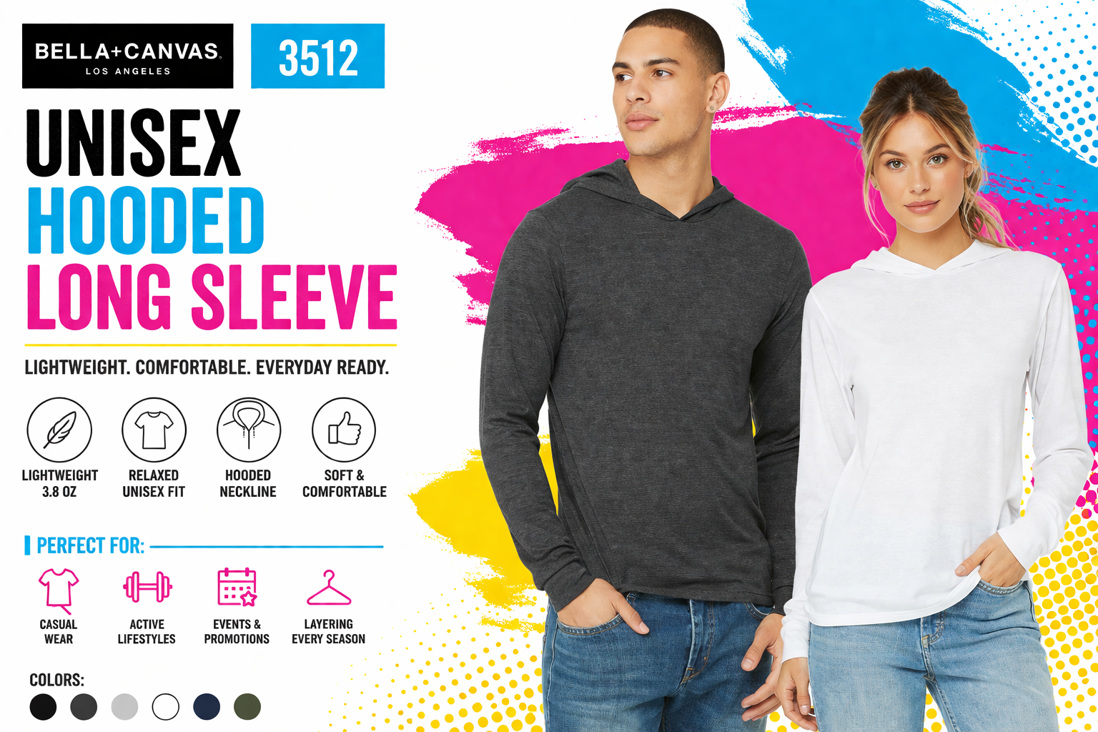 Bella+Canvas Unisex Hooded Long Sleeve- 3512