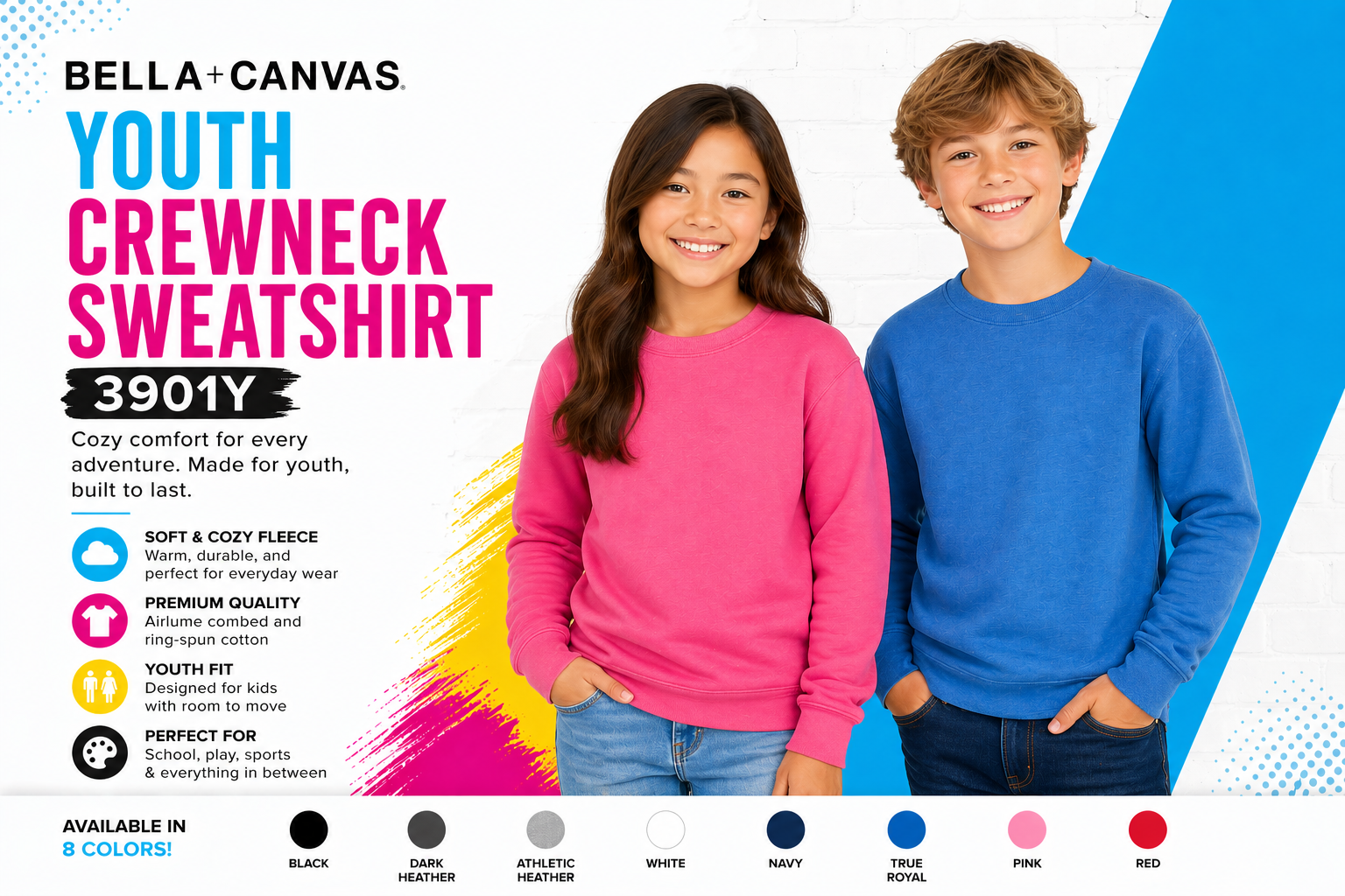 Bella+Canvas Youth Crewneck Sweatshirt-3901Y