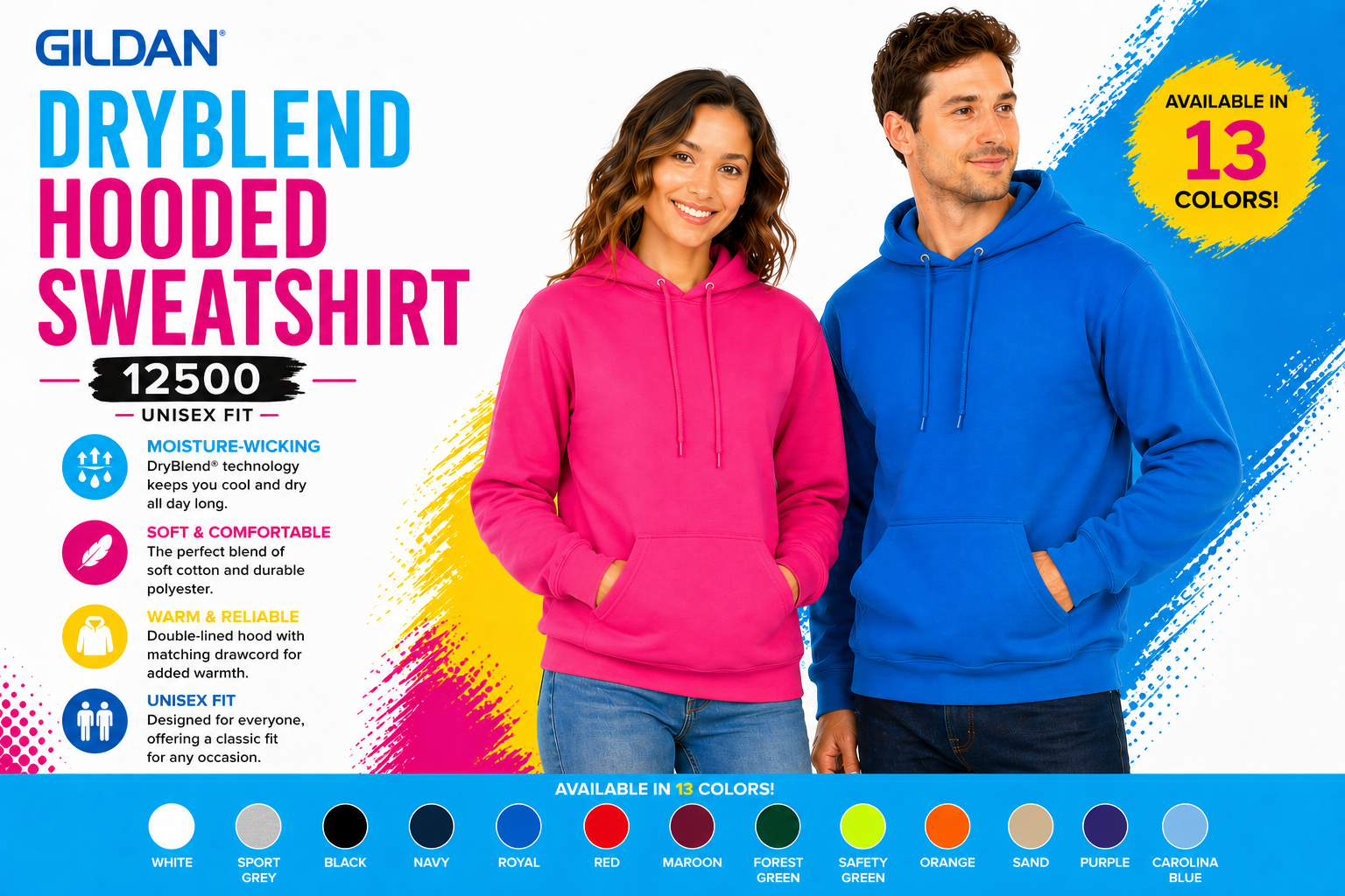 Gildan Unisex DryBlend Hooded Sweatshirt- 12500